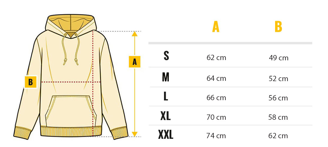Velikostní tabulka mikina Gildan Superhuman